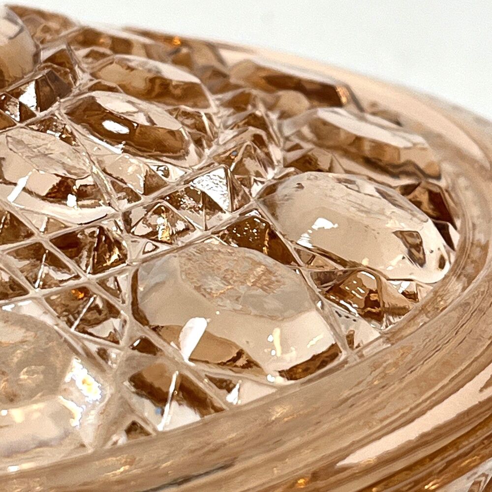 Indiana Glass Windsor Pink Peach Ballad Cane & Button Design Candy Dish & Lid - Picture 5 of 15